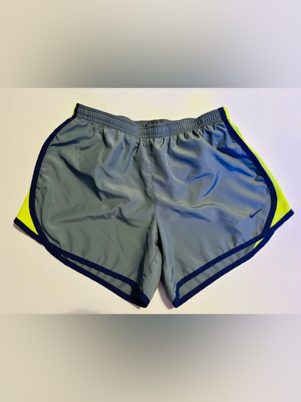 Nike Gray Athletic Shorts with Yellow and Navy Trim